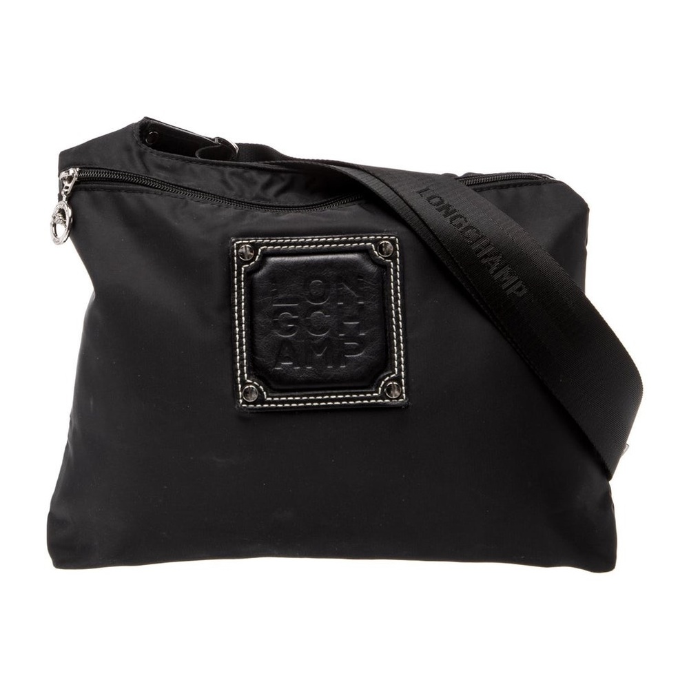Longchamp Black Nylon Crossbody Bag with Leather Logo Patch